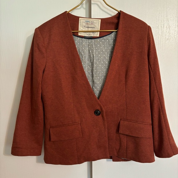 Anthro Cartonnier Rust Sans Collar Blazer - Picture 2 of 10
